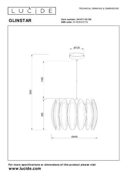 Lucide GLINSTAR - Lámpara colgante - Ø 40 cm - 1xE27 - Multicolor - técnico